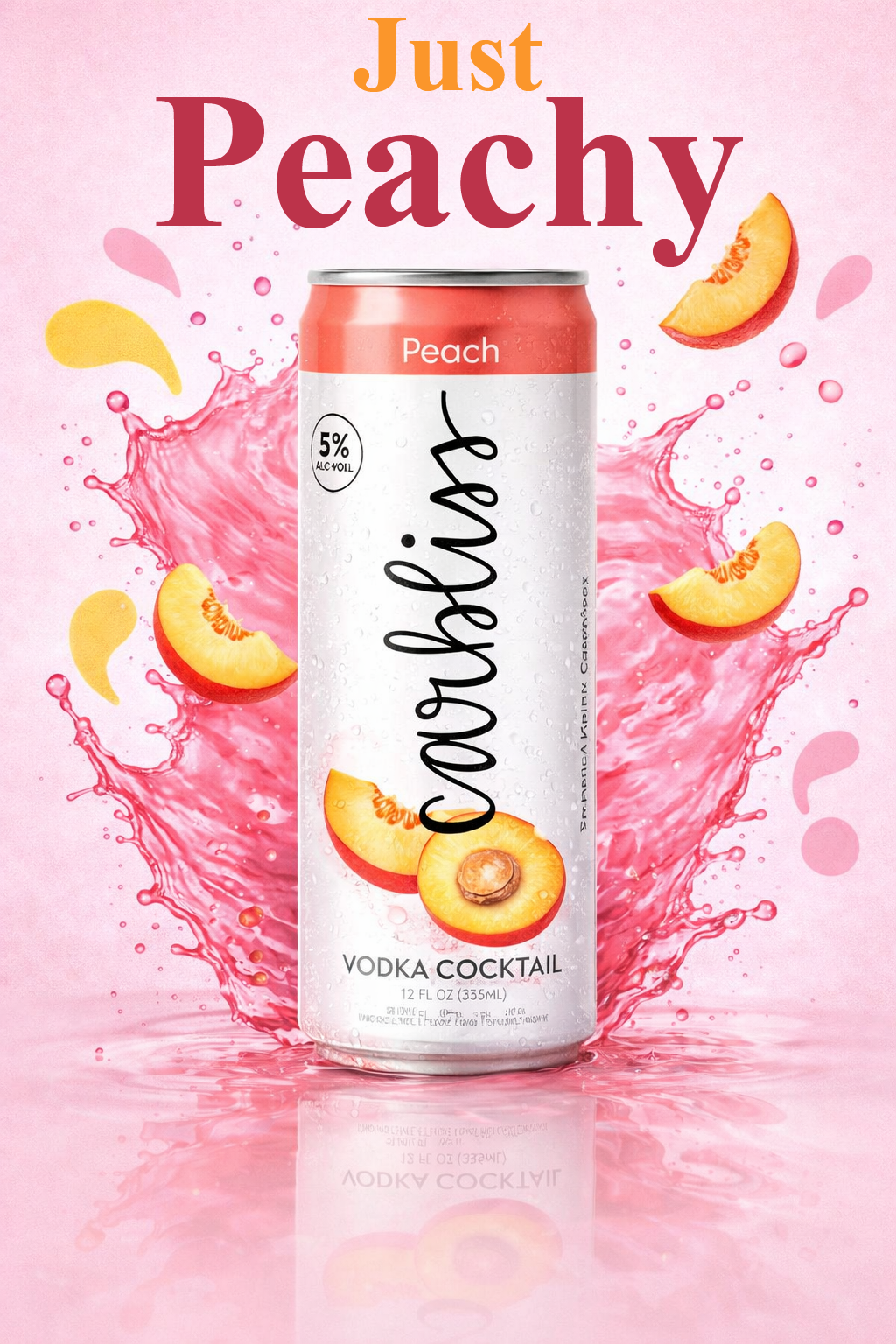 This Peach Carbliss visual was created using AI image generation to capture a bold, fruit-forward splash moment, featuring juicy peach slices and organic shapes often used by the Carbliss brand. I refined the prompts to achieve dynamic liquid motion,