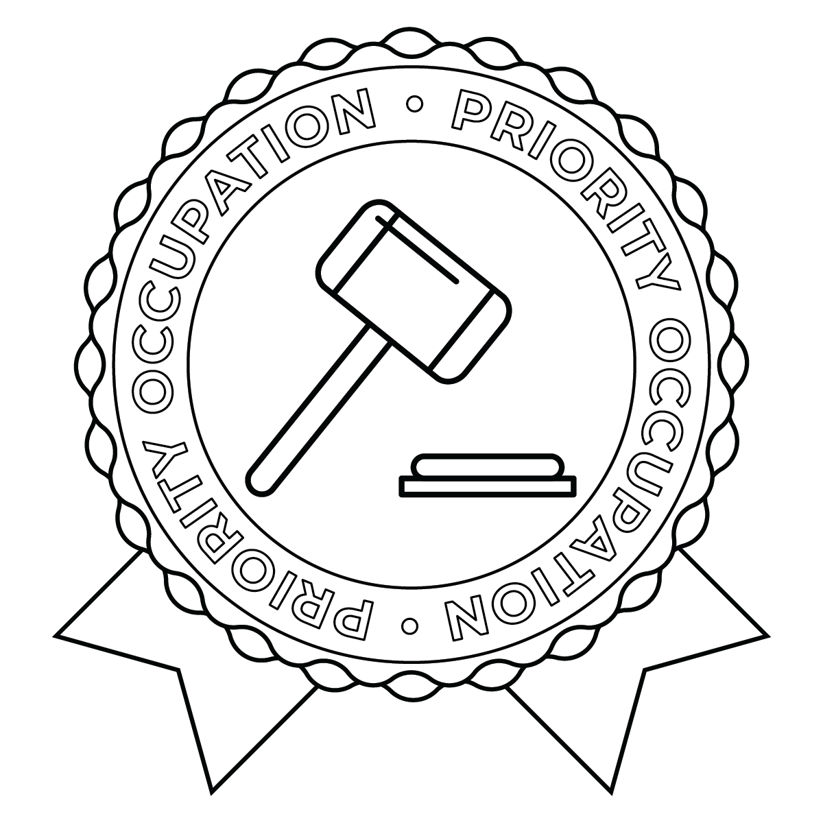 This Lawyer badge is one of the 15 Priority Occupation designs created. Each badge highlights a high-demand, priority occupation. This design represents the legal field, specifically professionals who provide legal advice, represent clients, and help
