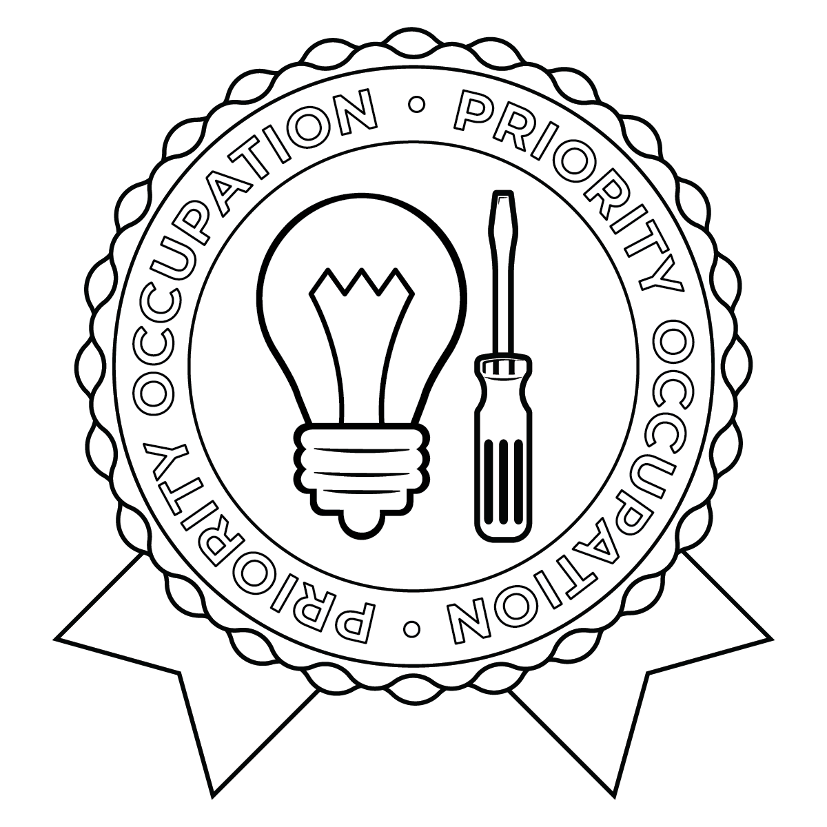 This Electrician badge is one of the 15 Priority Occupation designs created. Each badge highlights a high-demand, priority occupation. This design represents the skilled trades and energy field, specifically professionals who install, maintain, and r