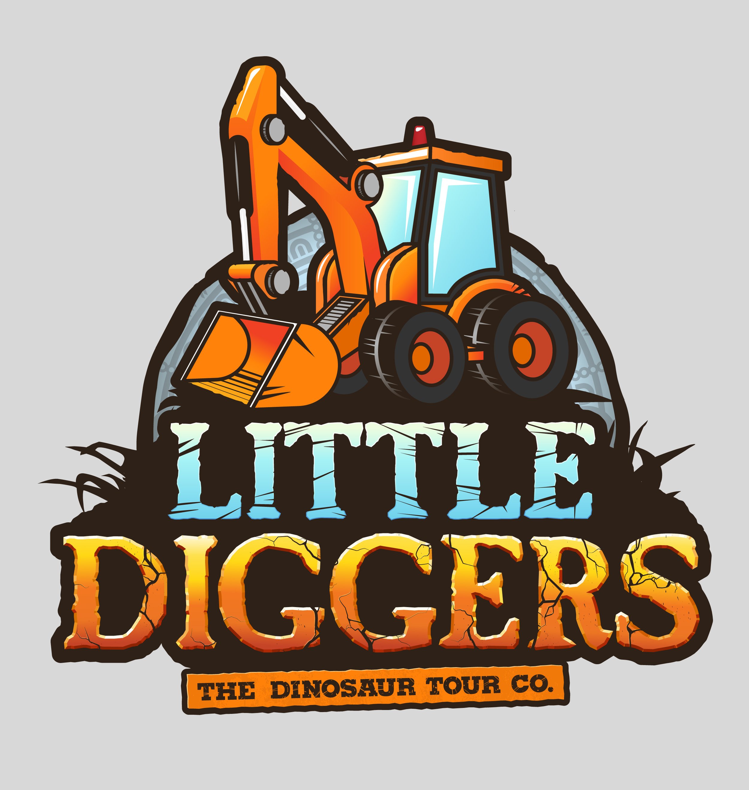 Bright colourful logo for jurassic themed digger ride Little Diggers, in Lost Kingdom at Paultons Park