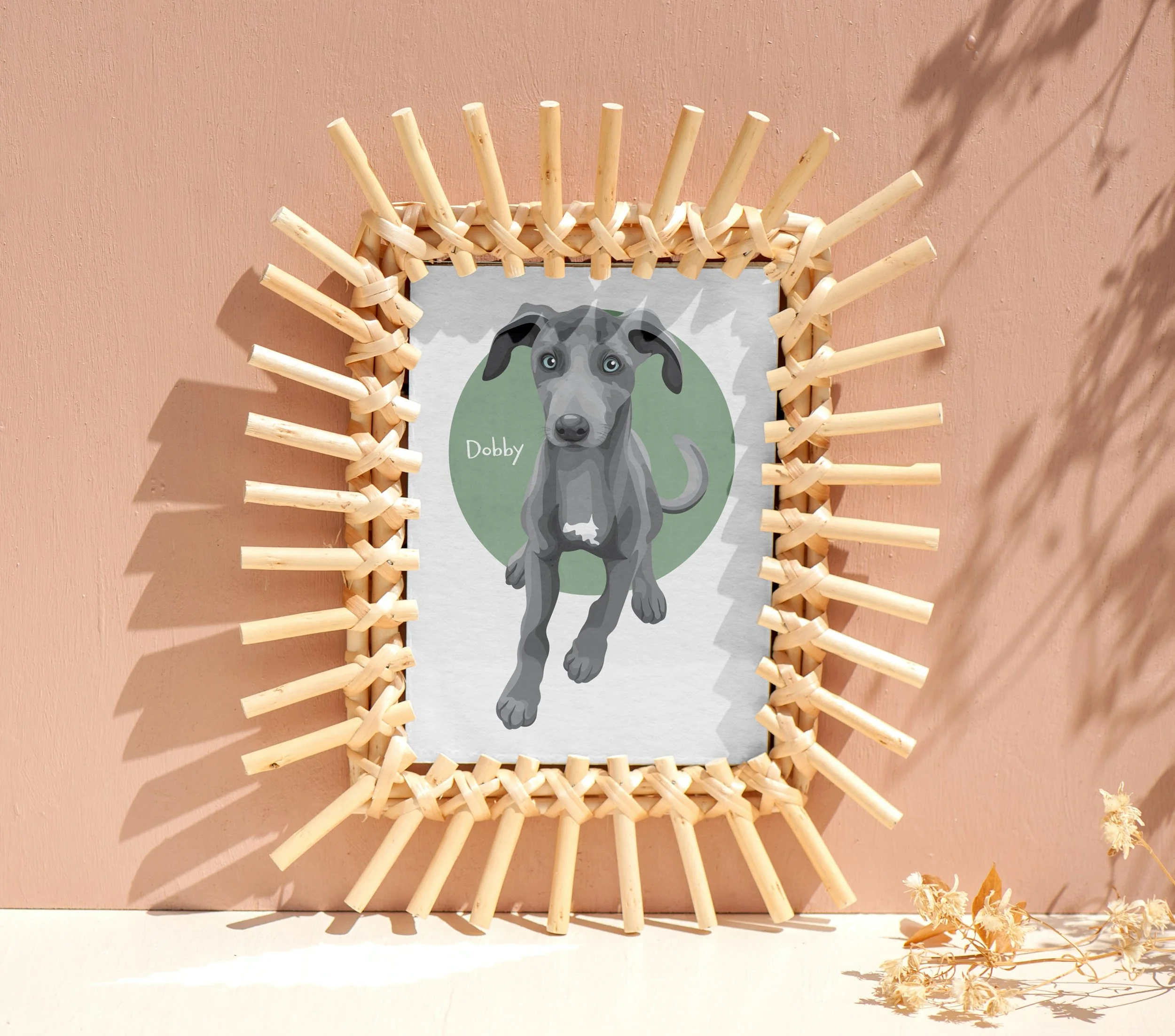 Cute vector illustration of a grey puppy whippet dog