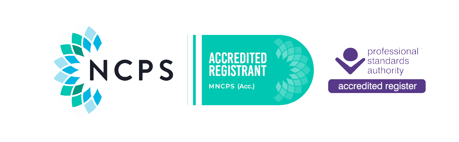 NCPS logo with a butterfly design, 'Accredited Registrant' badge, and 'professional standards authority' accreditation symbol.