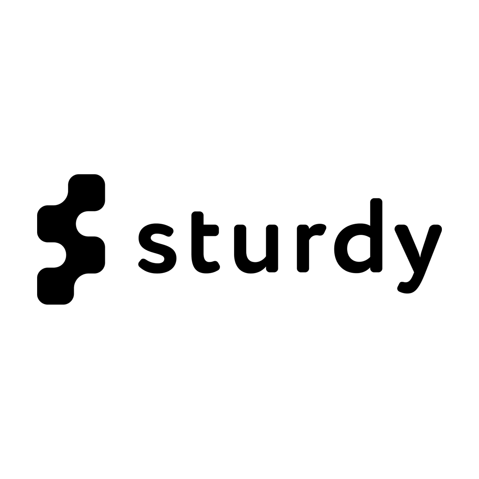 Logo with black puzzle piece icon and the word 'sturdy' next to it.