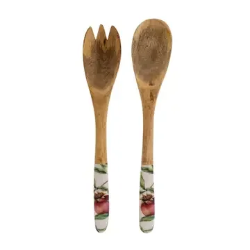 Pomegranate Set of 2 Wooden Fork and Spoon