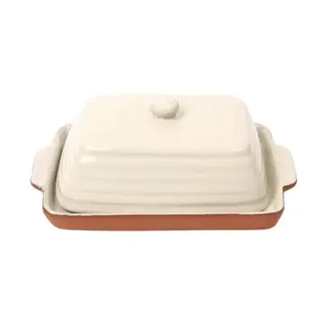 Porto Terracotta Ribbed Butter Dish - Stone