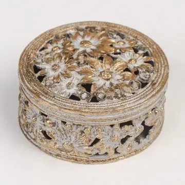 Distressed White & Gold Floral Trinket Box – Ornate Storage