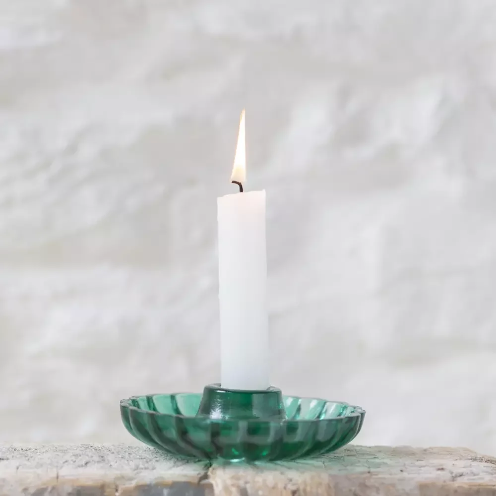 Scallop Candle Holder Green