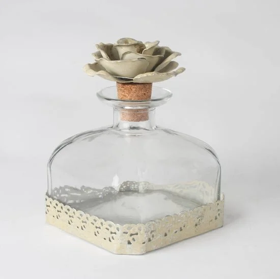 Vintage Glass Decorative Jar - Ceramic Rose Top & Lace Base