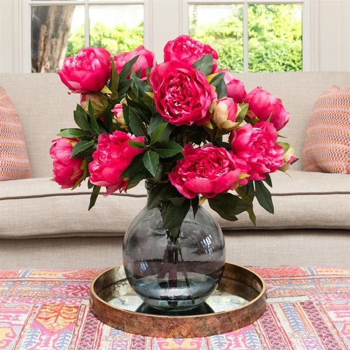 Floralsilk Peony Display in Glass Vase