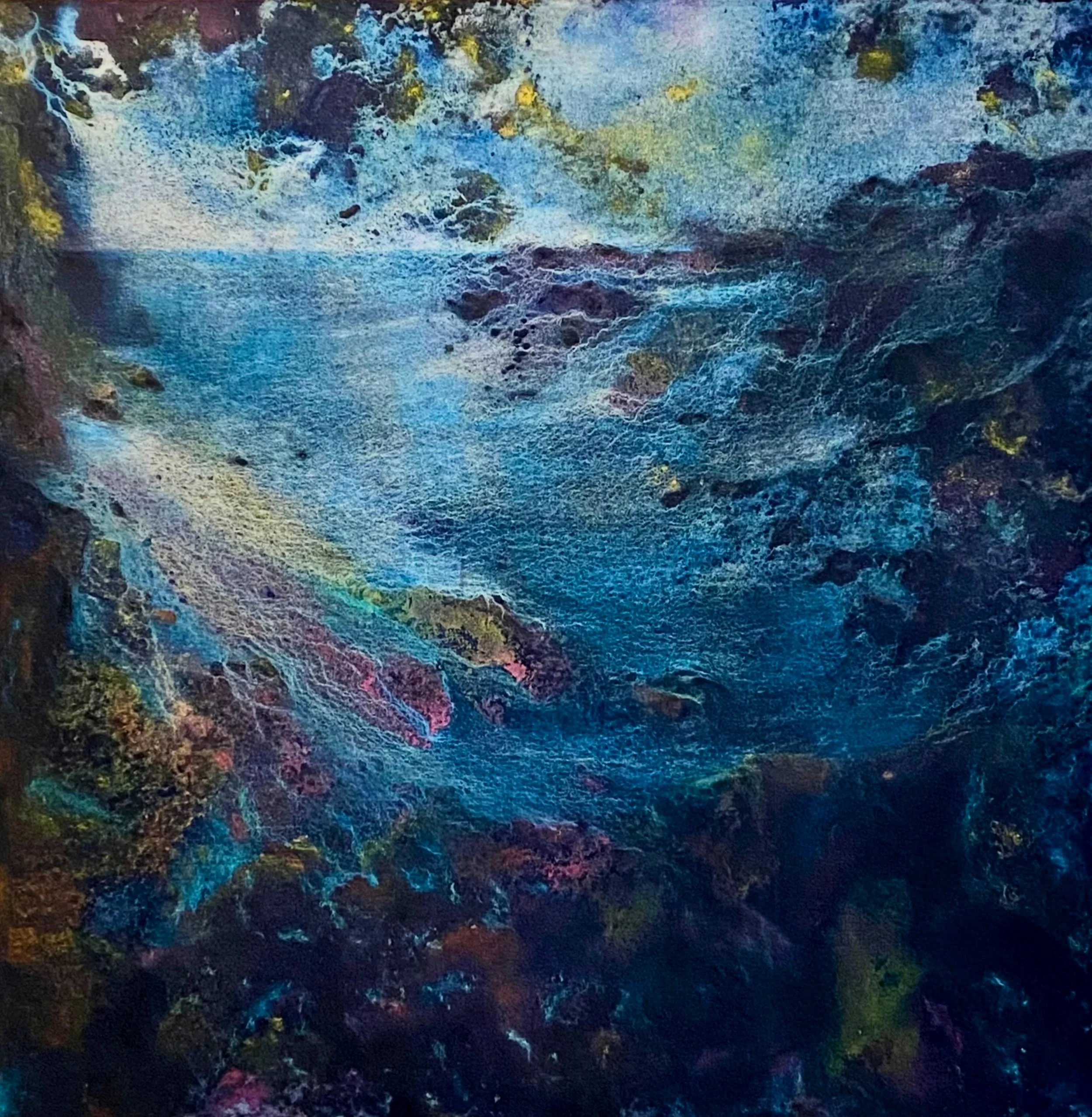 art with mixed media, blue sea landscape