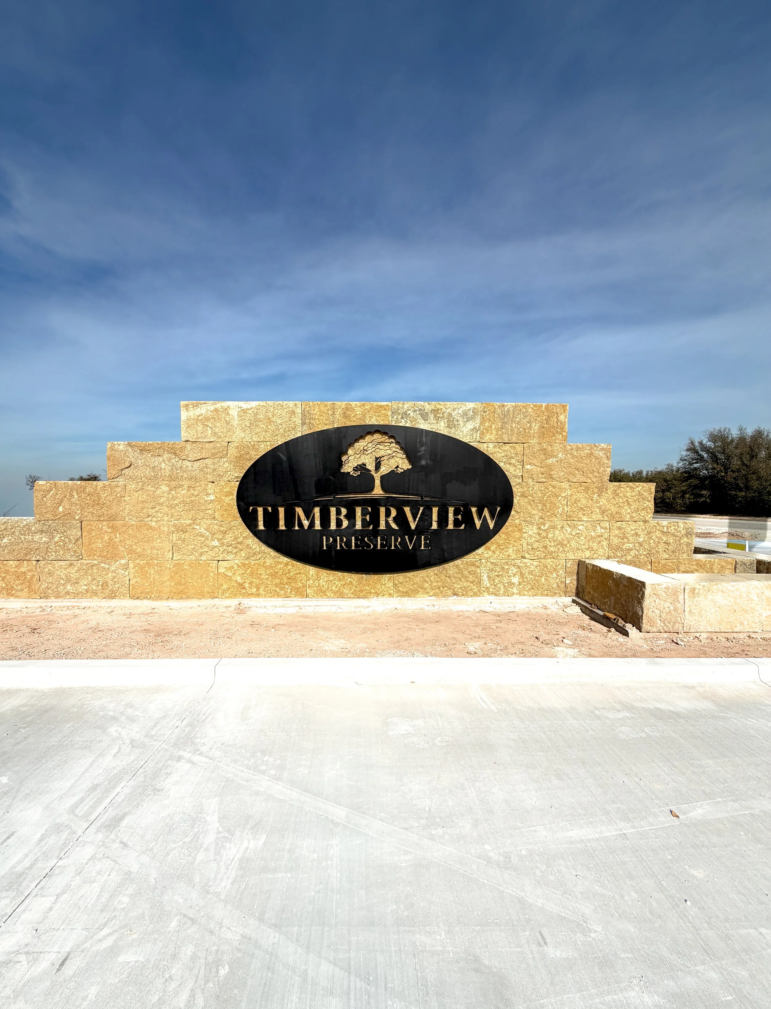 Entrance to Timberview Preserve community in Parker County near Weatherford and Granbury