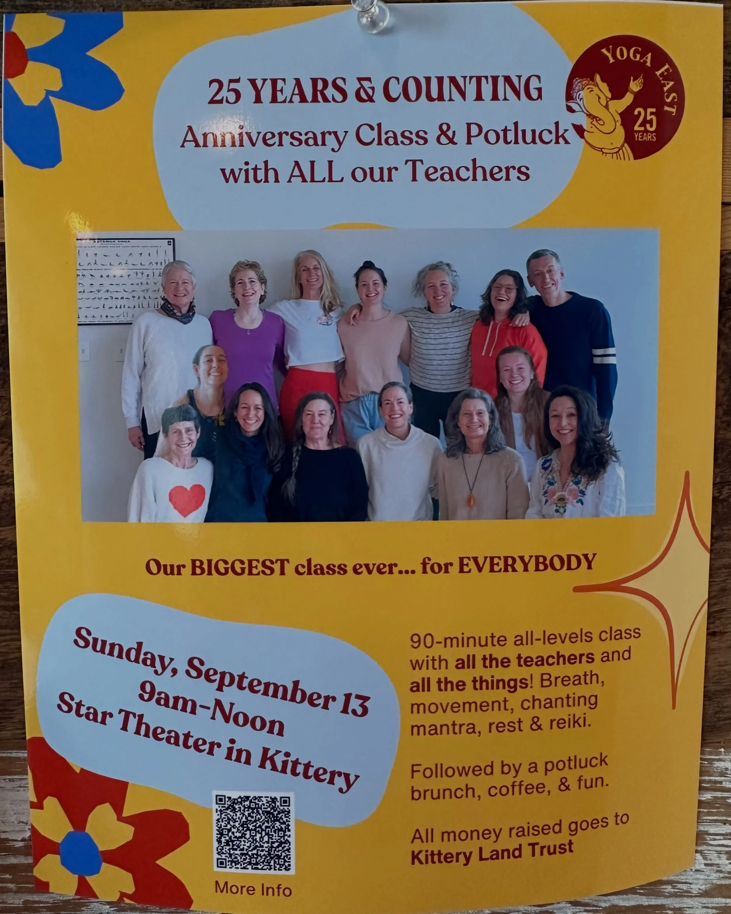 Join the Yoga East family for a special 25 year celebration!  Whether you have been with us for 25 years, one day, or have yet to discover us, we would love see you. This is a donation class with all proceeds going to the Kittery Land Trust. Coffee a
