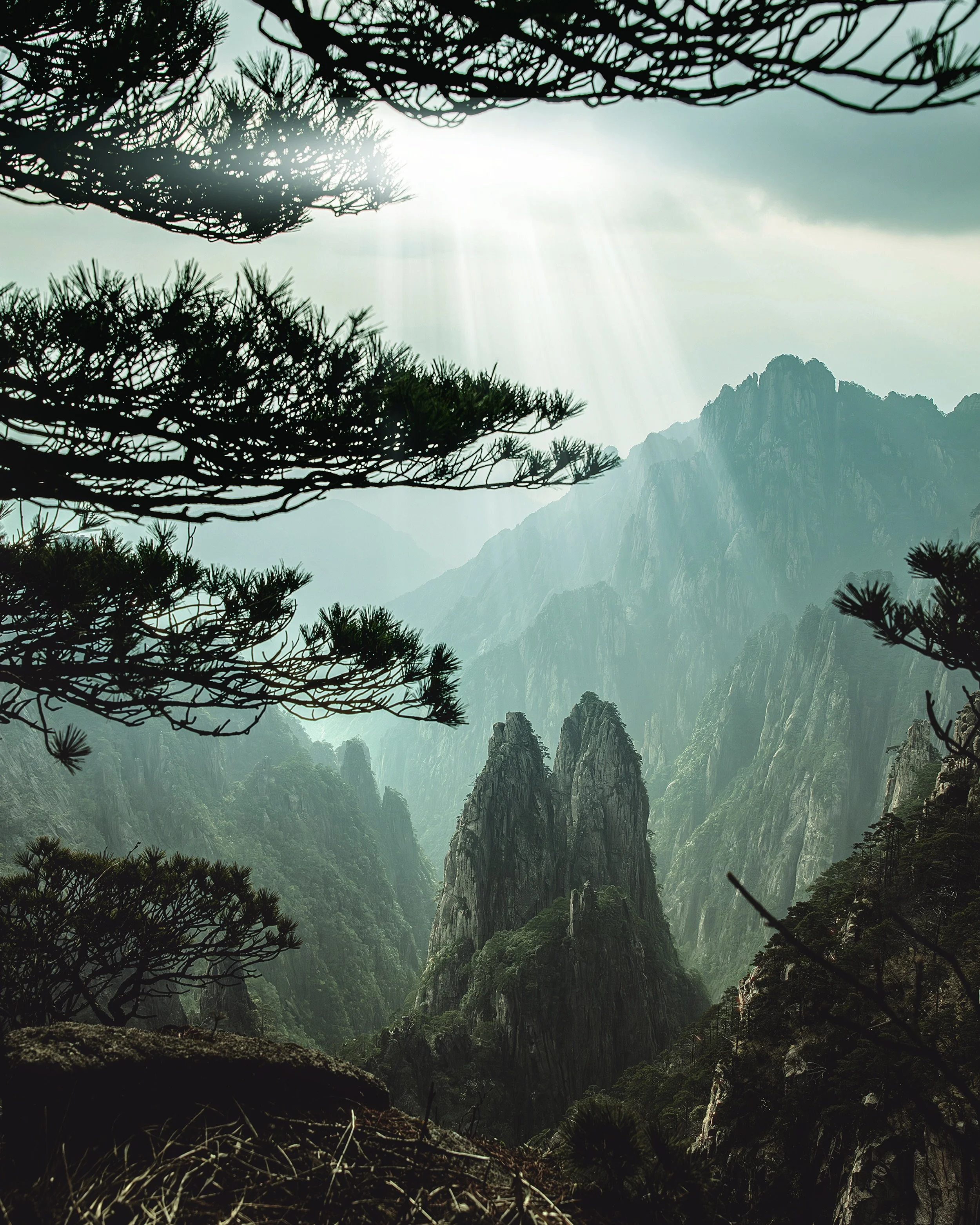 WHERE MOUNTAIN BECOMES MYTH.

Huangshan 黄山 rises through pine and cloud, its granite peaks suspended between earth and sky.

Legend bound these mountains to the Yellow Emperor and his search for the elixir of immortality.

This is not where gunpowder