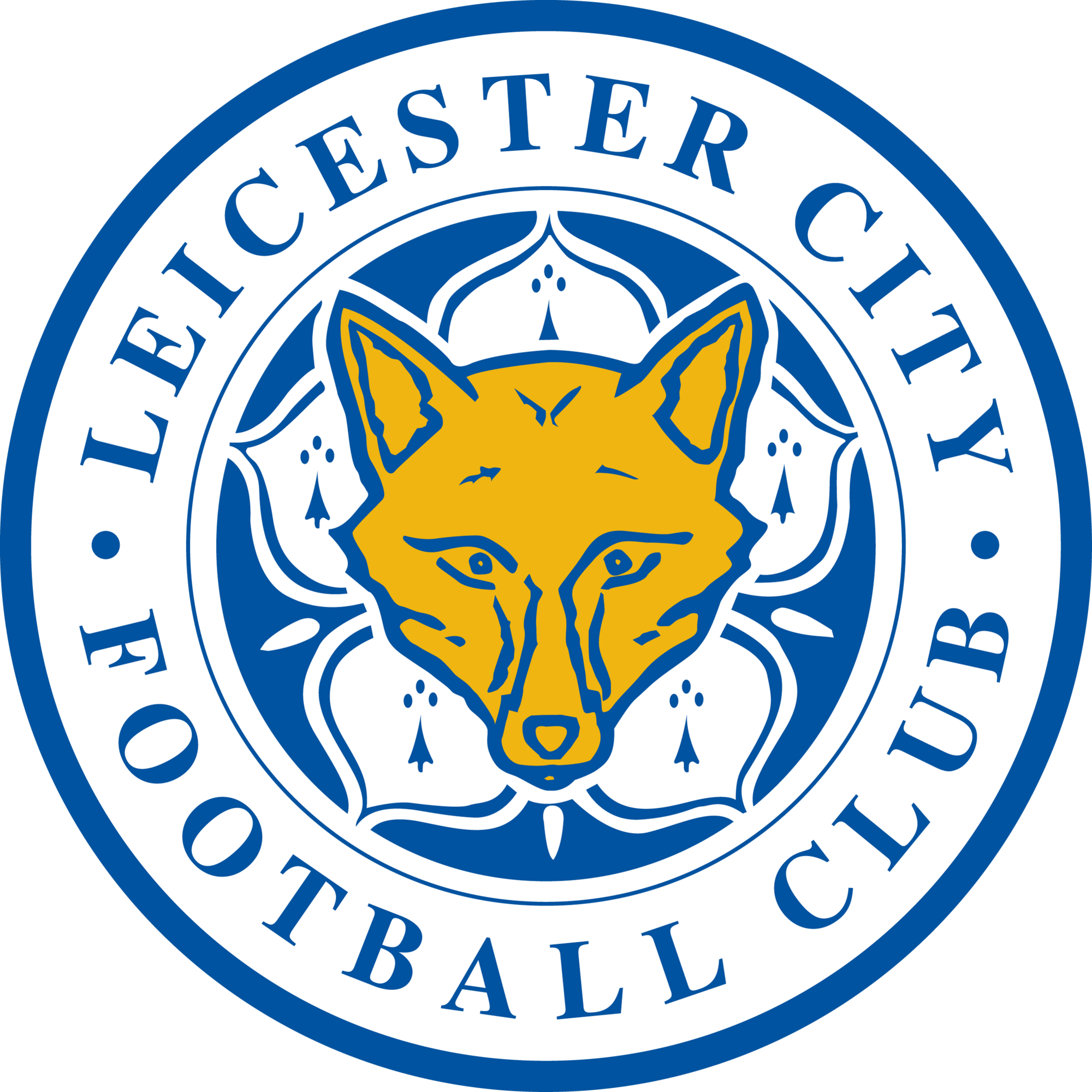 Logo of the Leicester City Football Club with a golden fox head in the center surrounded by a decorative pattern and enclosed by the club's name in a circular layout.