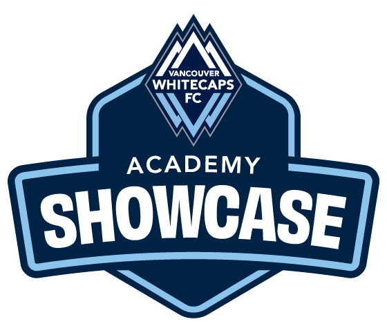 Vancouver Whitecaps FC Academy Showcase logo with a blue shield and mountain peaks design.