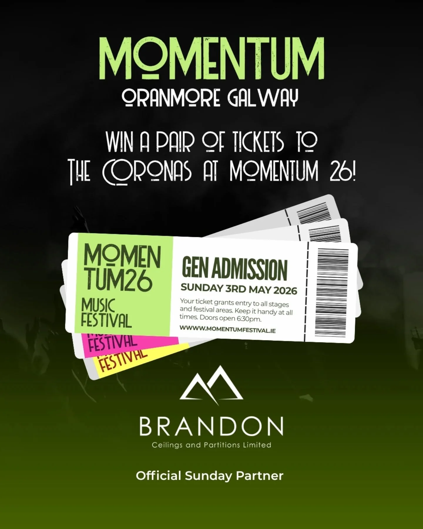 To celebrate our Partnership with Momentum Festival 2026, we're giving you the chance to win a pair of tickets to The Coronas&nbsp;@thecoronasofficial&nbsp;Plus Special Guests Oscar Blue&nbsp;@oscarblue and Calum Agnew&nbsp;@calumagnewmusic&nbsp;on S