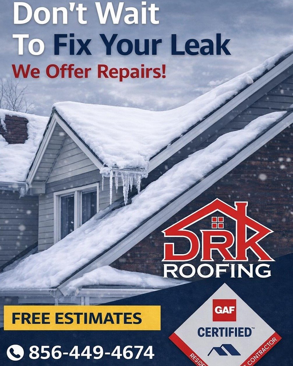 ❄️ Don&rsquo;t Wait to Fix Your Roof Leak! ❄️
Snow, ice, and winter weather can turn a small leak into BIG damage fast. If your roof is leaking, now is the time to act.
🏠 We Offer Fast, Reliable Roof Repairs
✅ FREE Estimates
✅ GAF Certified Resident