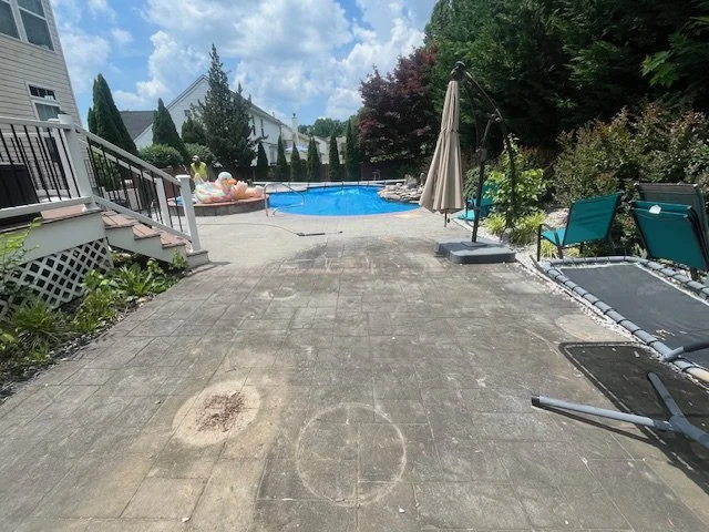 dirty pool deck needing of some cleaning