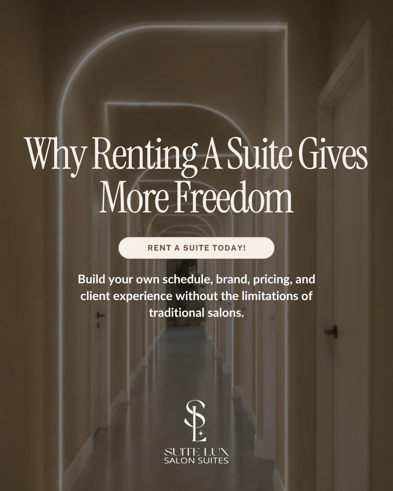 Your business. Your schedule. Your vision.

Renting a salon suite gives beauty professionals the freedom to build their own brand, set their own pricing, create their own experience, and work on their own terms.

At Suite Lux Salon Suites, we provide
