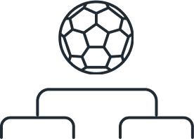 A soccer ball above a network or organizational diagram with connected nodes.