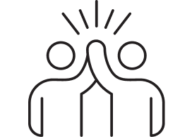 Line drawing of two people with hands together congratulating each other