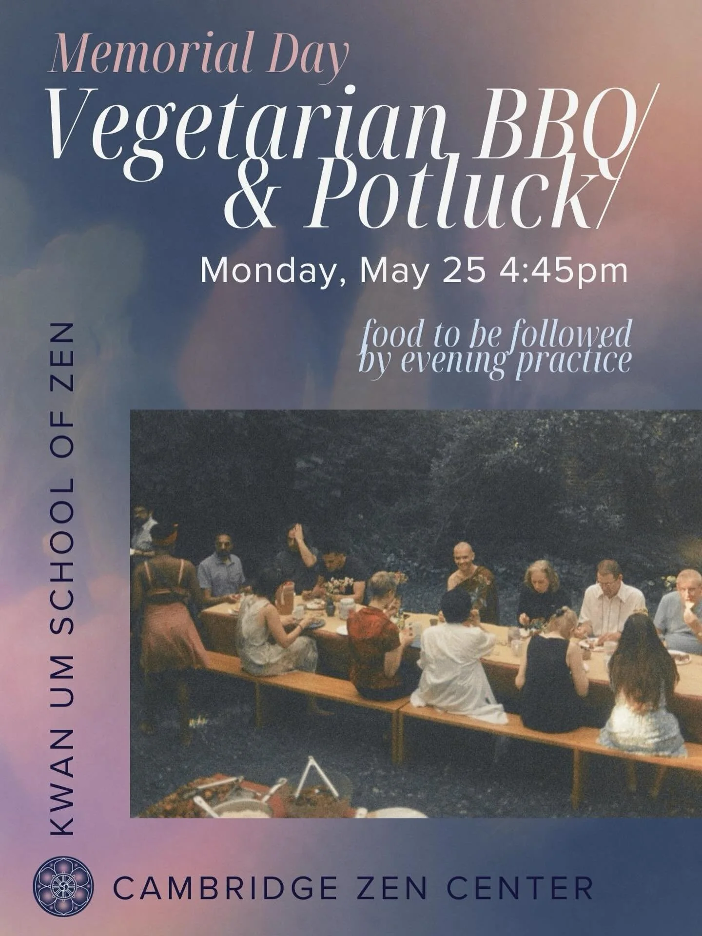 Join us tomorrow Monday at 4:45pm&mdash;before evening practice&mdash;for our annual summer (vegetarian) potluck BBQ! 🥬🌽🥝🍊🍅🥭🥑🍠🍞🥗🍧🍪 

#cambridgzencenter #zencenter #vegetarianbbq Graphics: @natipi_