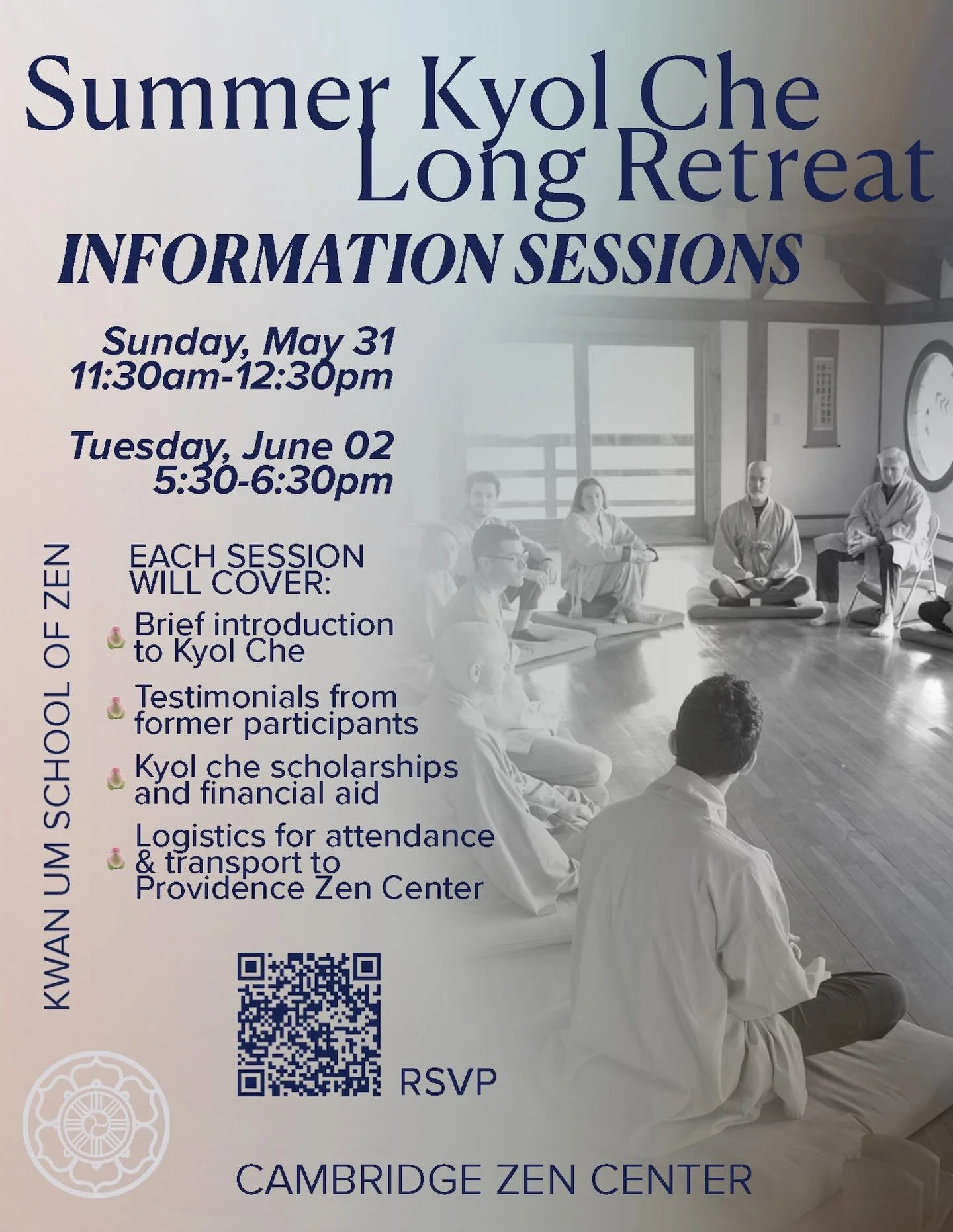 Join us later today at CZC after Sunday longsit for 1 out of 2 of Summer Kyol Che Information Sessions ☀️ Residents &amp; former participants will share their experiences and answer any questions about this foundational and intensive long-form (3+ da