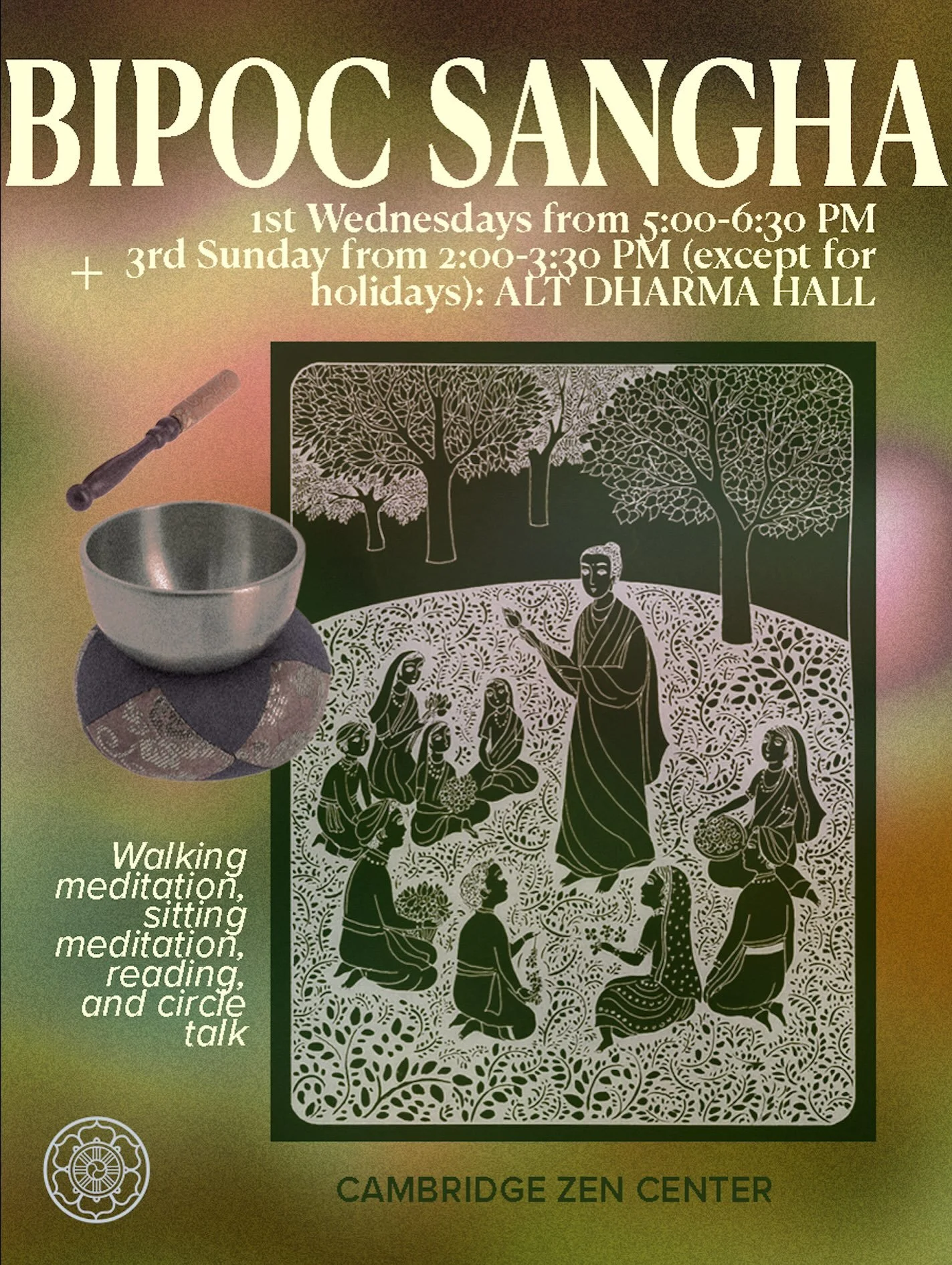 BIPOC Practice Group, led by sangha member &amp; former CZC resident Kaephu, meets tonight in our Alt Dharma Hall from 5:00-6:30pm 🪷 BIPOC Sangha meets every first Wednesday from 5:00-6:30pm and every third Sunday 2:00-3:30pm of each month (except h