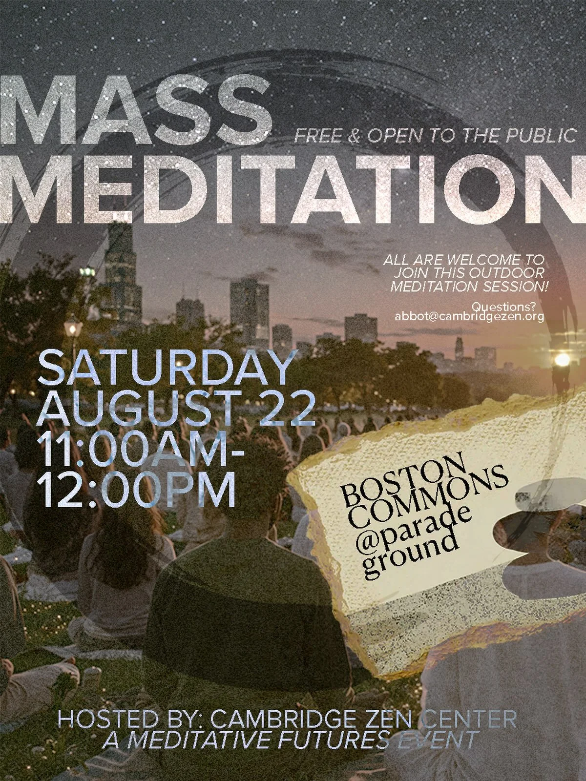 The Cambridge Zen Center is thrilled to co-host a first ever outdoor silent meditation gathering &mdash; free &amp; open to the public &mdash; at the Boston Commons Parade Ground 🪷 with Meditative Futures and the City of Boston @cityofboston 🙏 All 