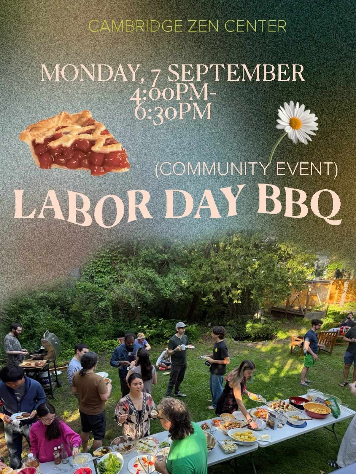 Join us at CZC for an afternoon of celebration and rest, ringing in the Fall with our annual Labor Day Barbecue! Feel free to bring a vegetarian dish or NA beverage to share, if desired 🍧

#bostonevent #zencenter #labordaybbq