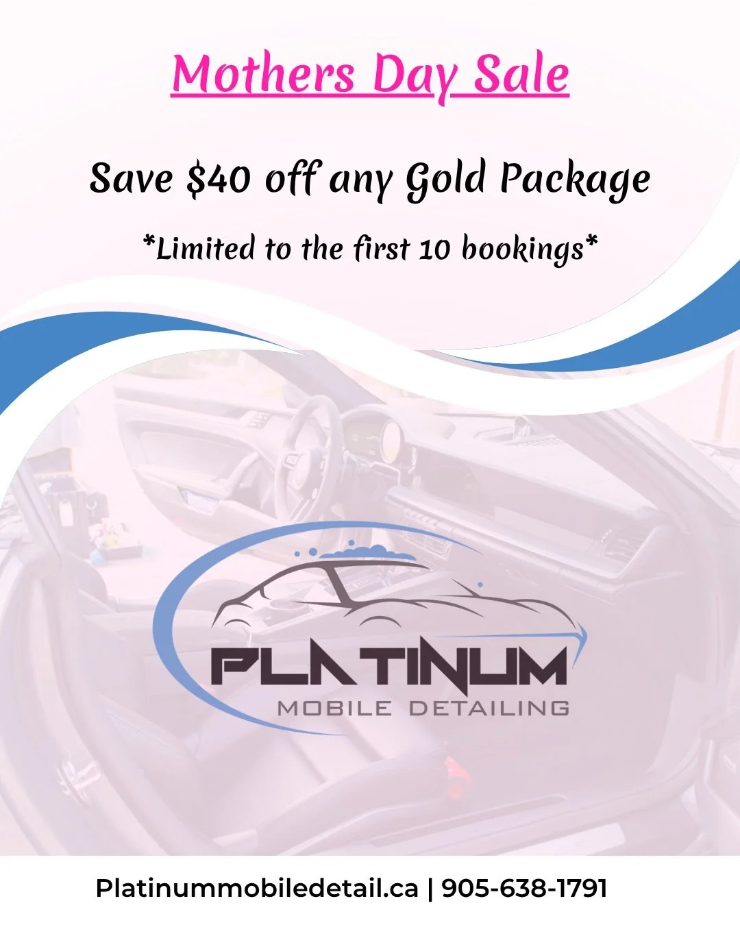 ‼️MOTHERS DAY SALE‼️

All the special Mom&rsquo;s out there deserve a clean, fresh &amp; beautiful vehicle to drive this spring🧼

‼️THIS WEEK ONLY‼️ (offer valid from Monday May 4 - Friday May 10)

*Limited to the first 10 bookings*

⬇️ What&rsquo;s