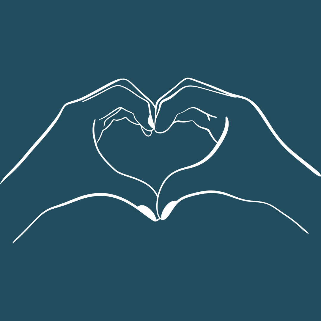 Outline of two hands forming a heart shape against a dark background.