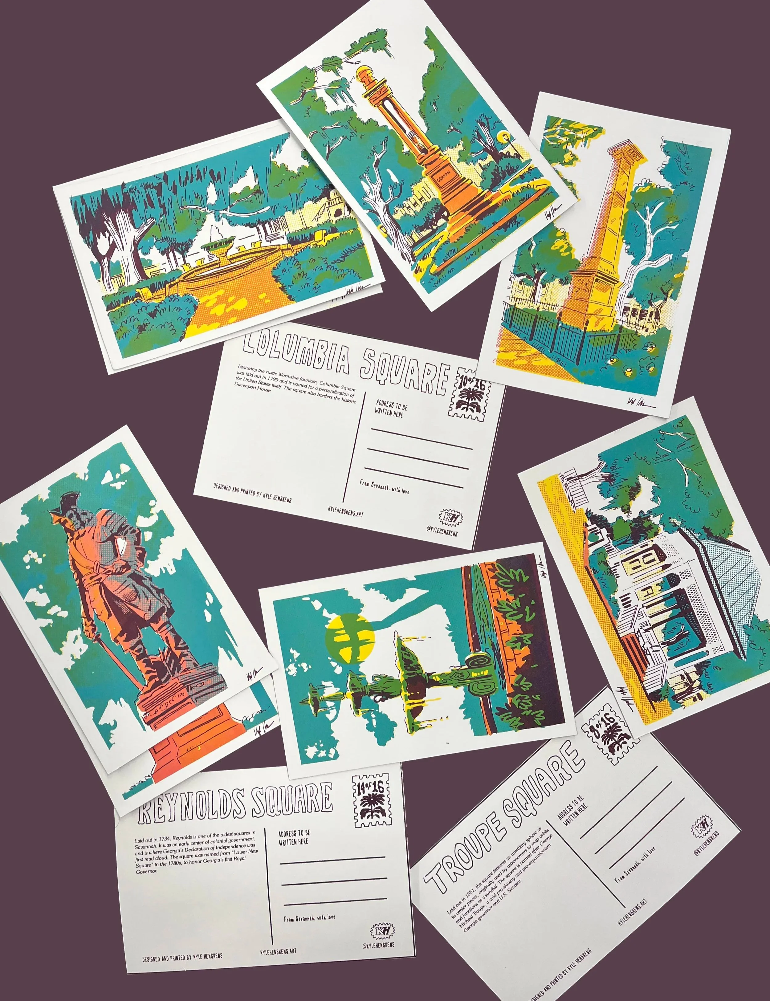 Savannah Square postcards, Set of 16, 2026, Screenprint