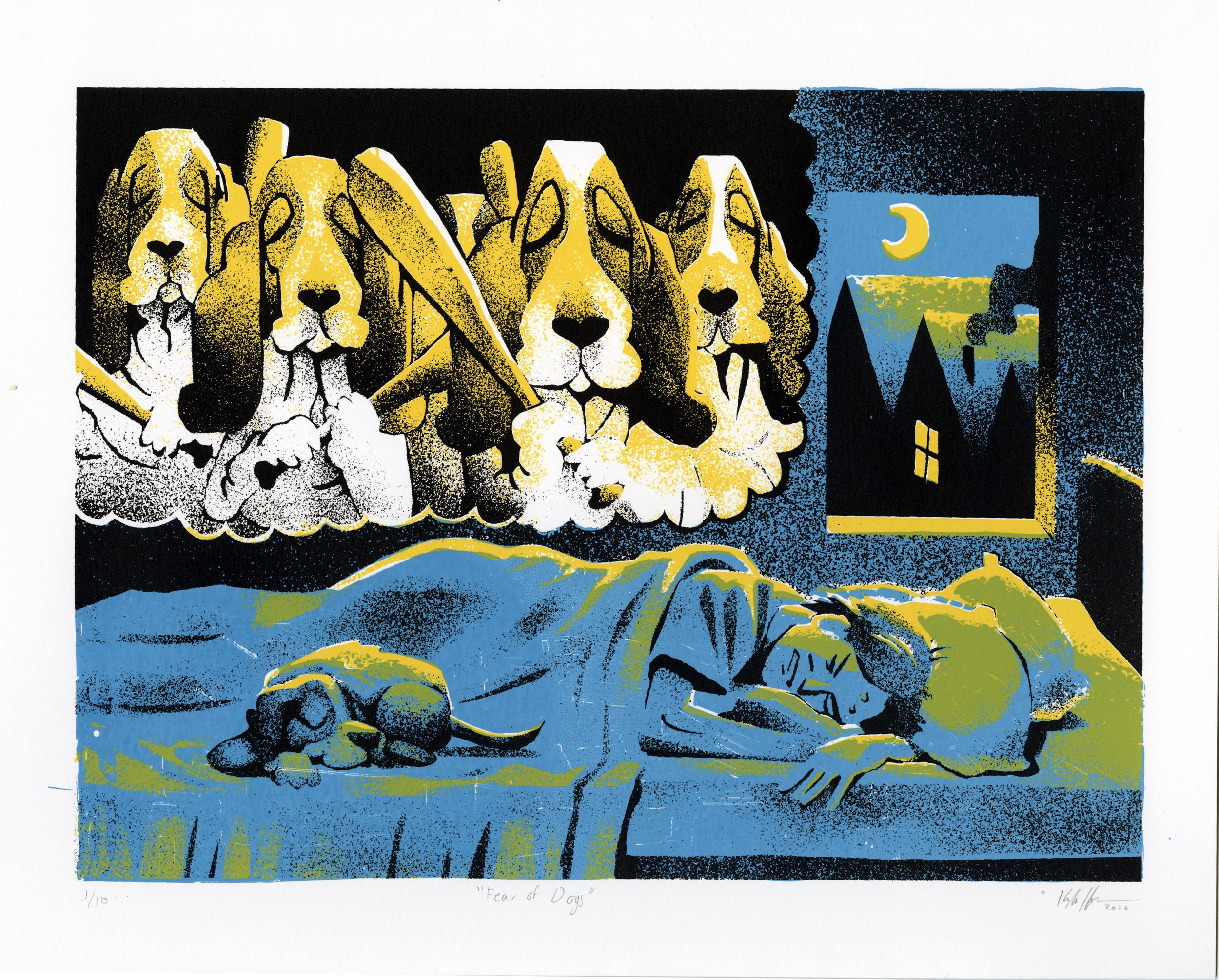 Screen print edition of 10, titled "Fear of Dogs"
2026