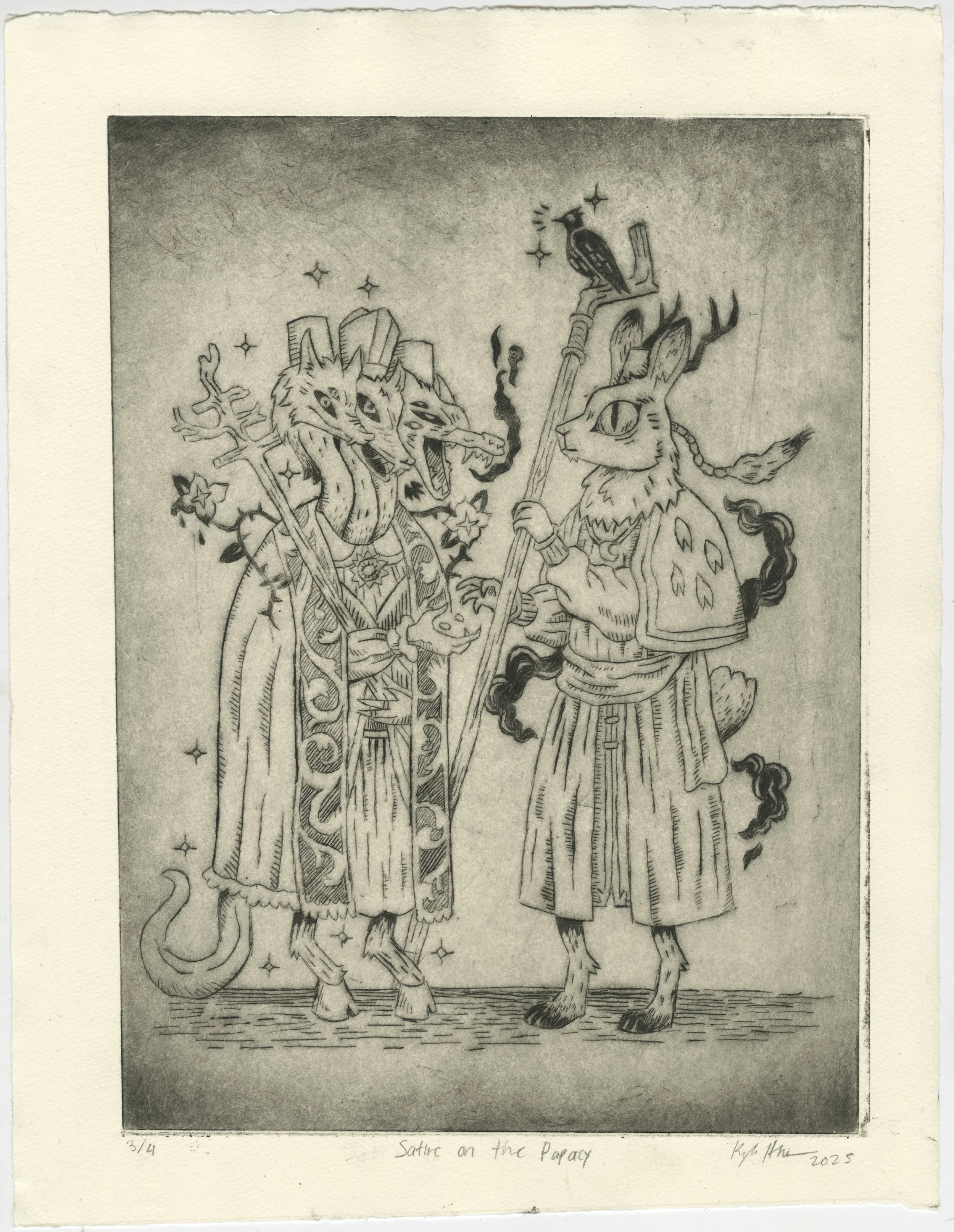 "Satire on the Papacy", Edition of 4, 2025 Intaglio Etching, Copper plate