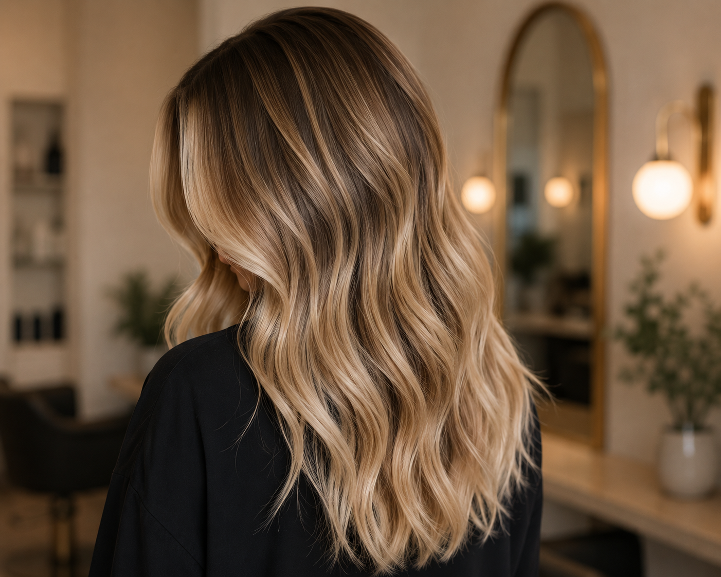 Fresh blonde hair color with soft, natural dimension.