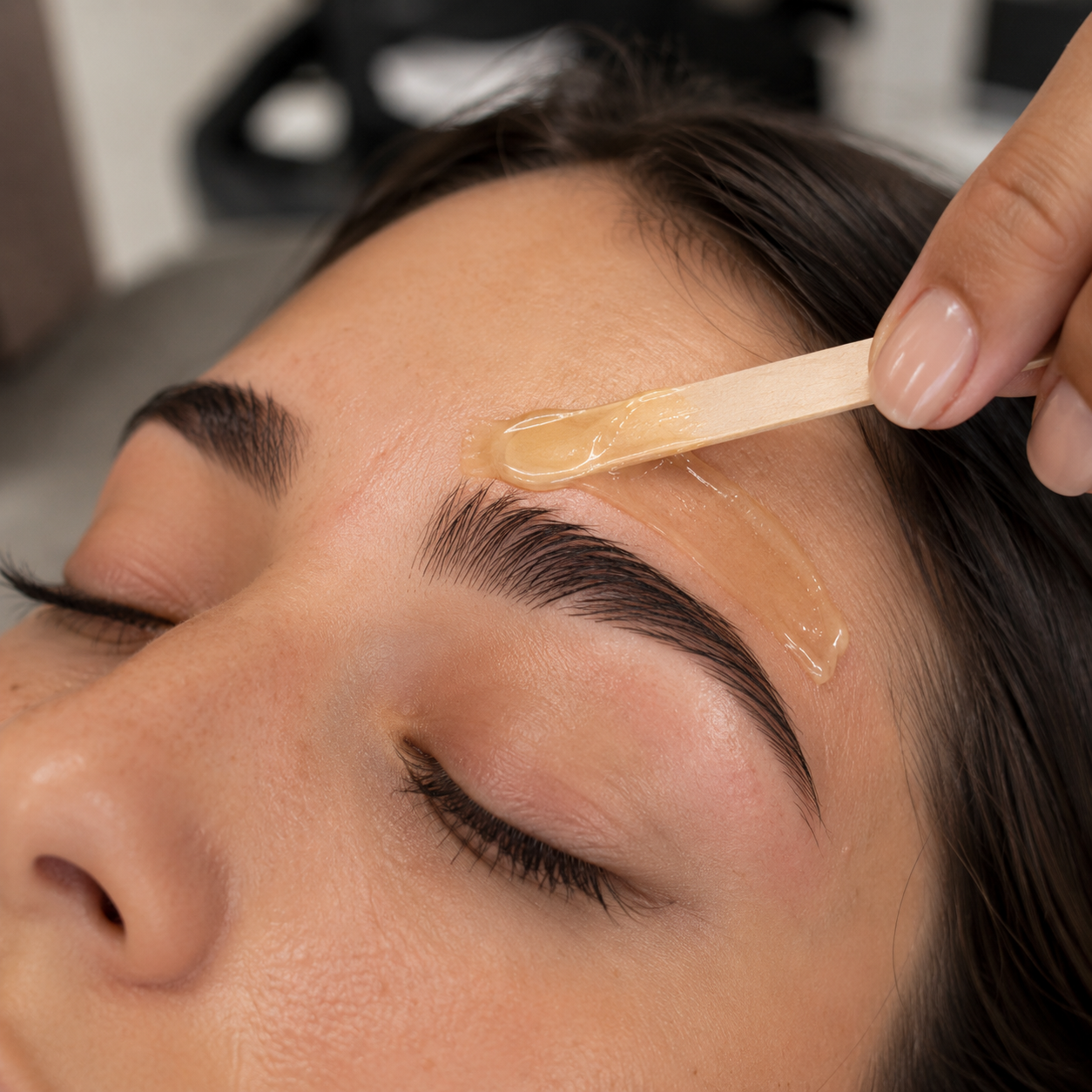 woman receiving eye brow waxing