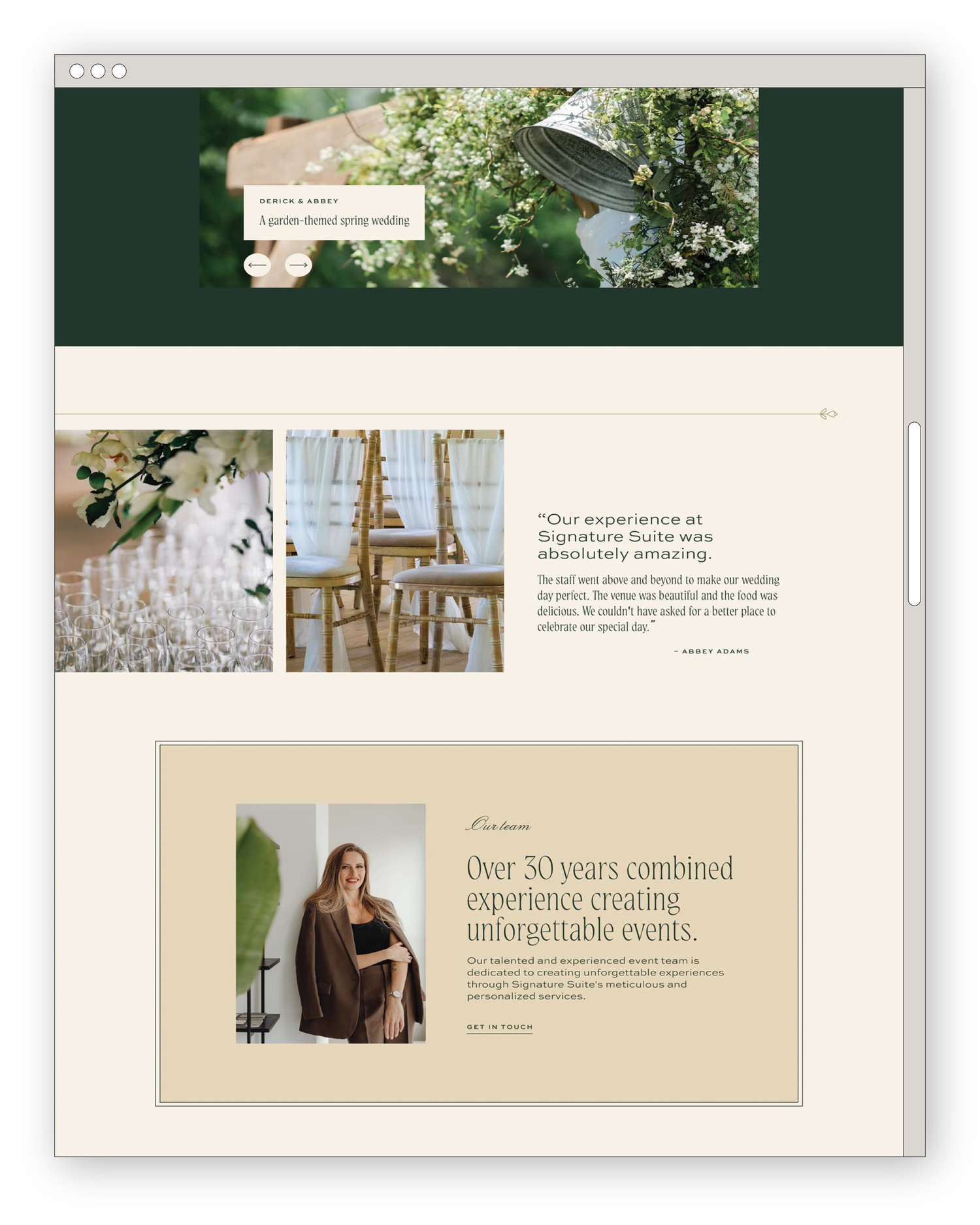 desktop mockup of a hospitality website homepage