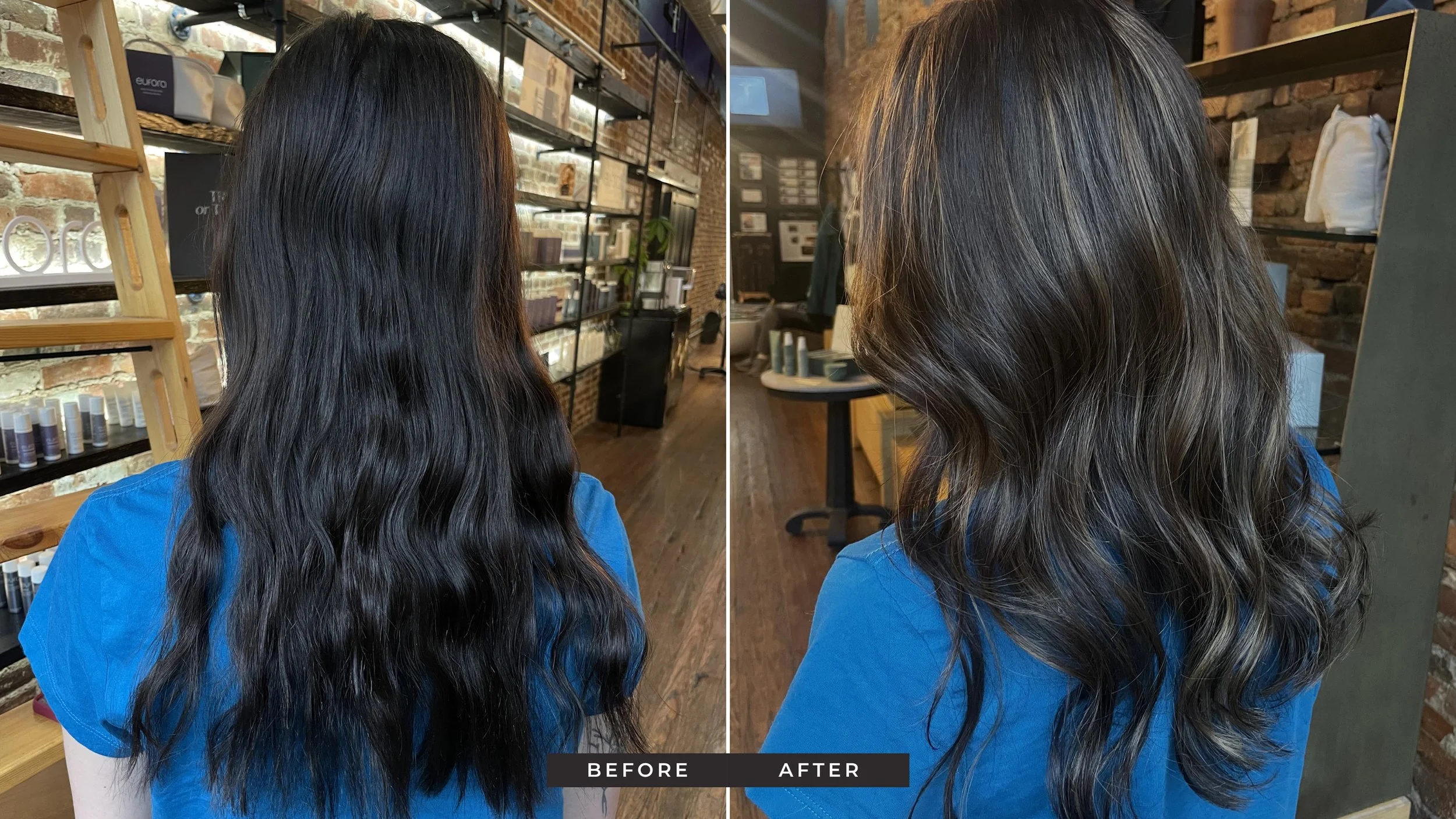 dimensional brunette highlights before and after