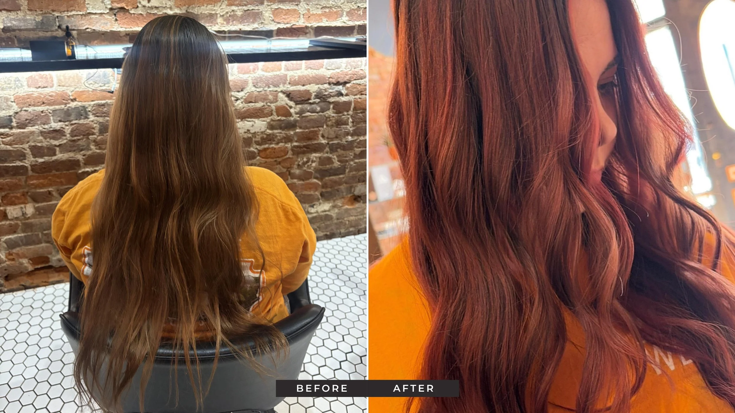 custom red hair color before and after