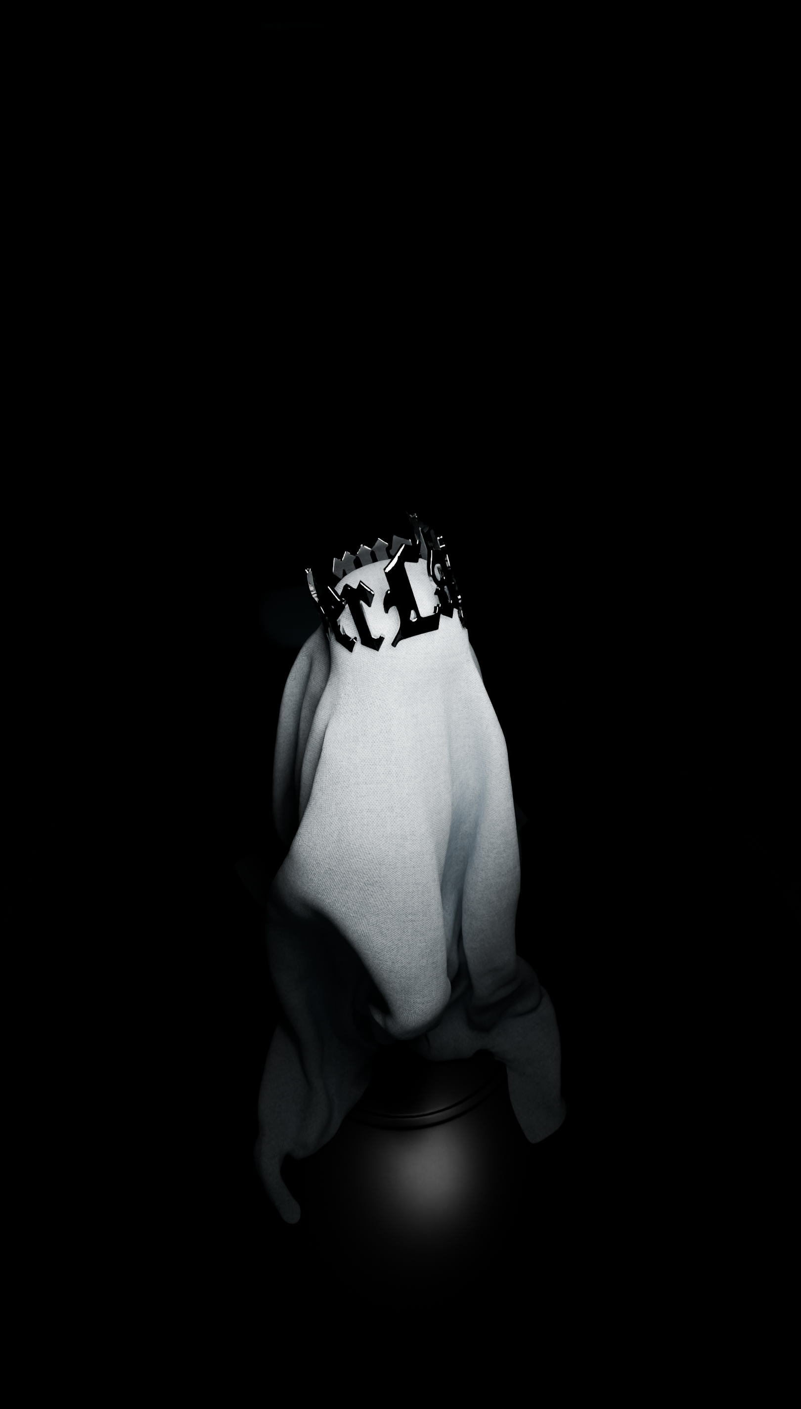 Mannequin dans le noir avec le logo "SERLAFLEUR" en forme de couronne