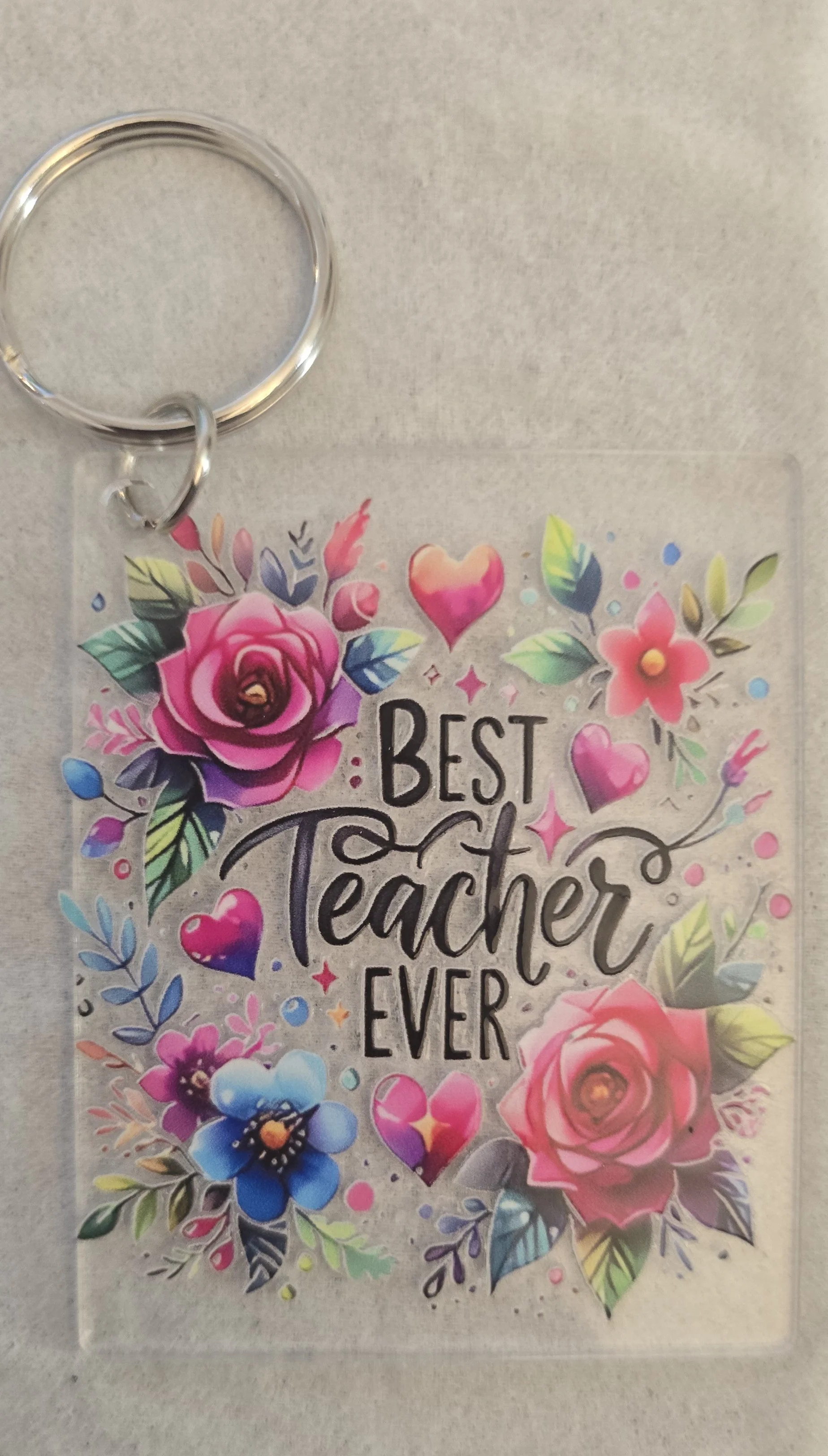 'Best Teacher Ever' Floral Keychain