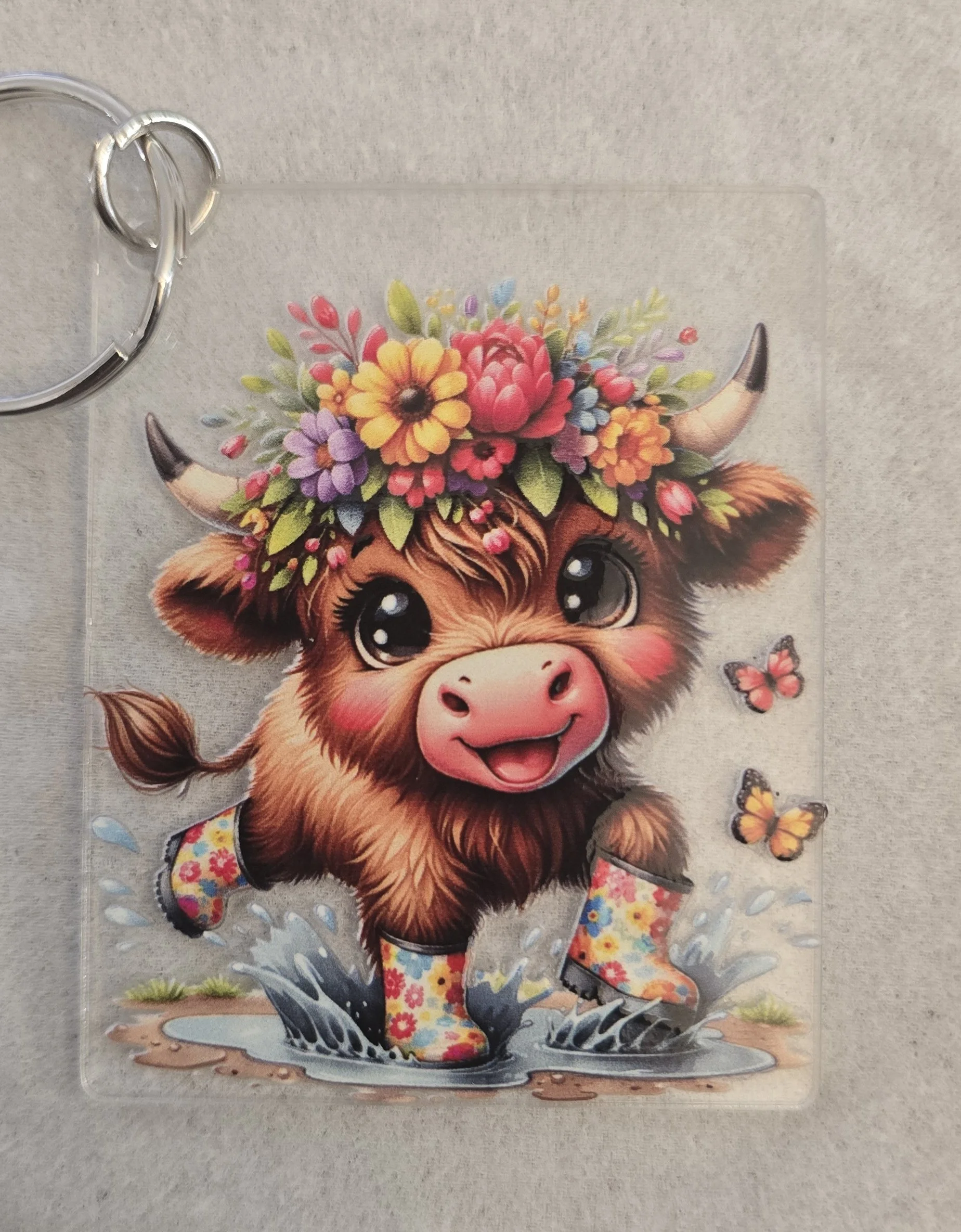 Charming Highland Cow Flower Keychain