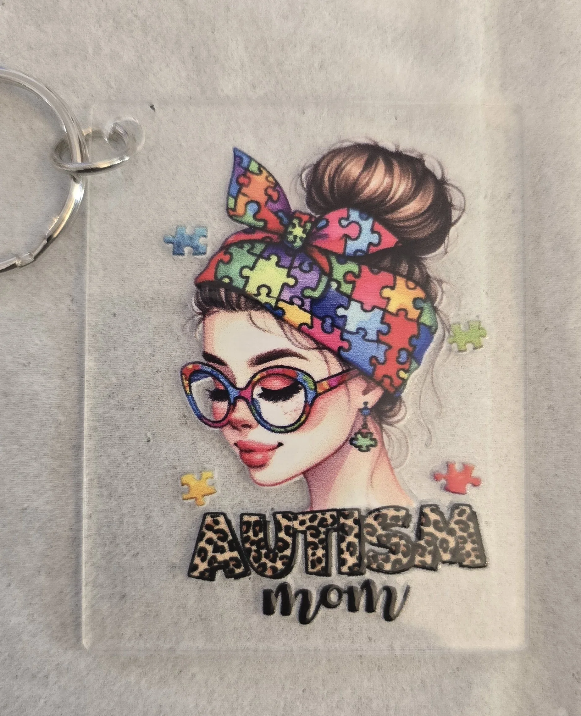 Autism Mom Puzzle Piece Keychain