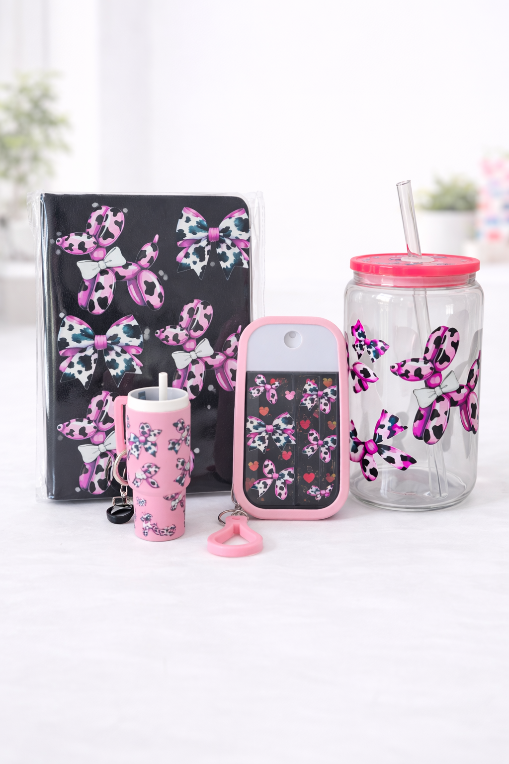 Cow Print Bow & Balloon Dog Gift Set