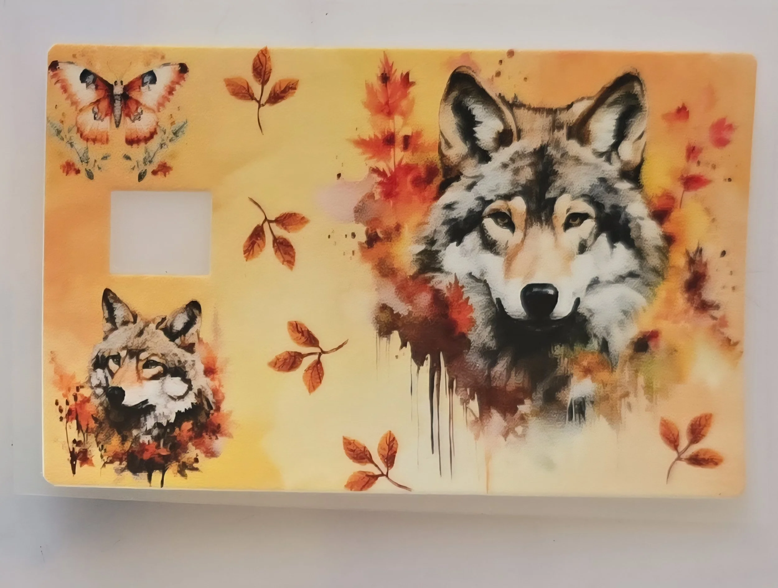 Wolf and Autumn Leaves Card Skin