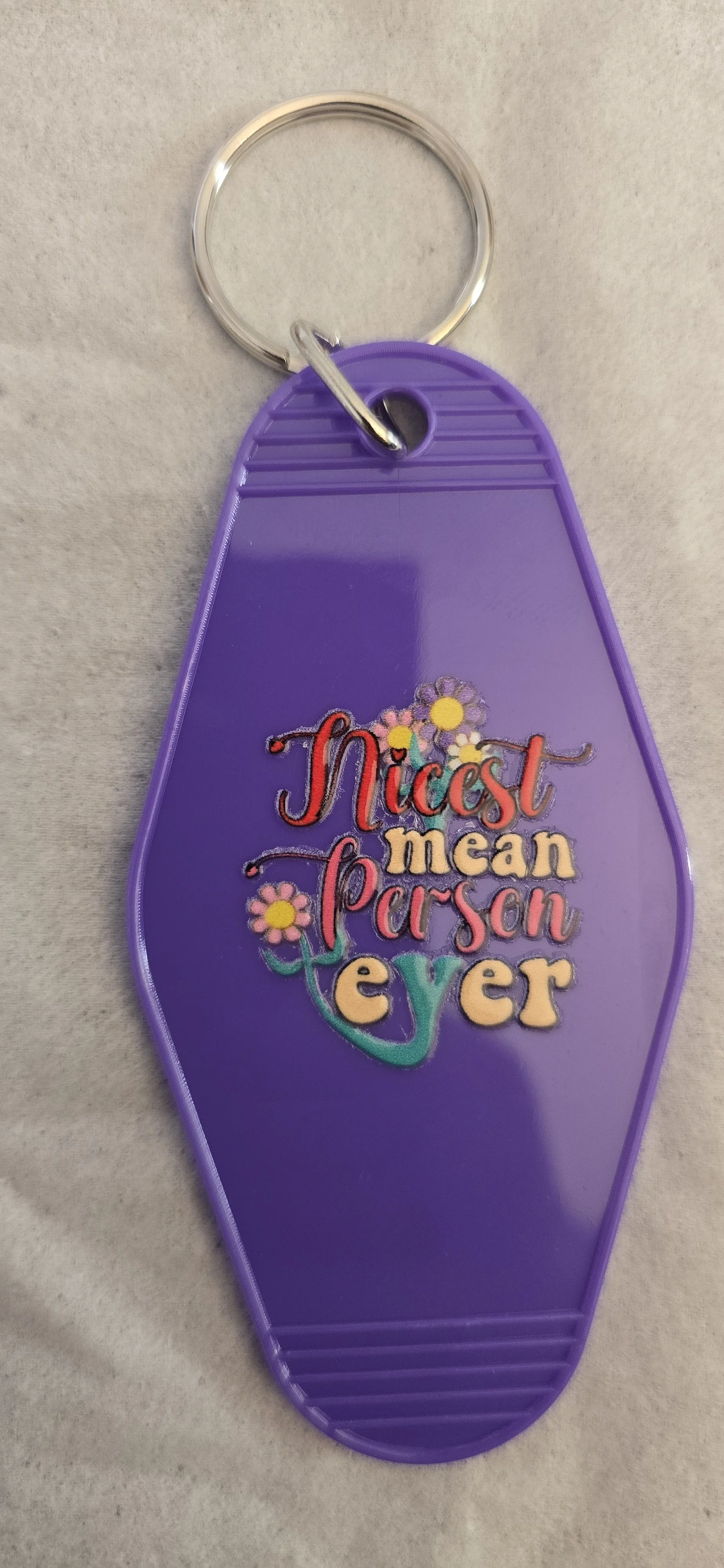 Quirky Retro Motel Keychain - 'Nicest Mean Person Ever'