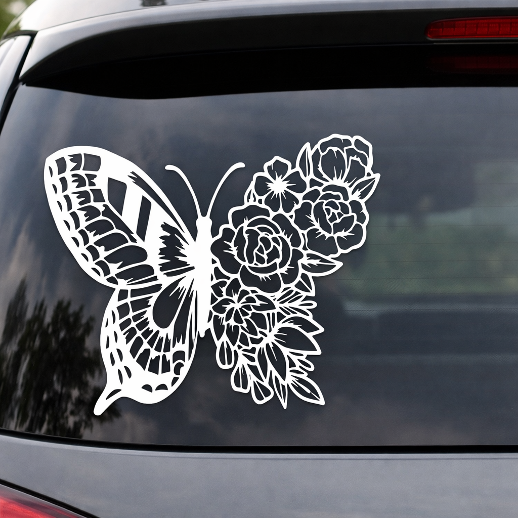 Butterfly & Floral Vinyl Car Decal