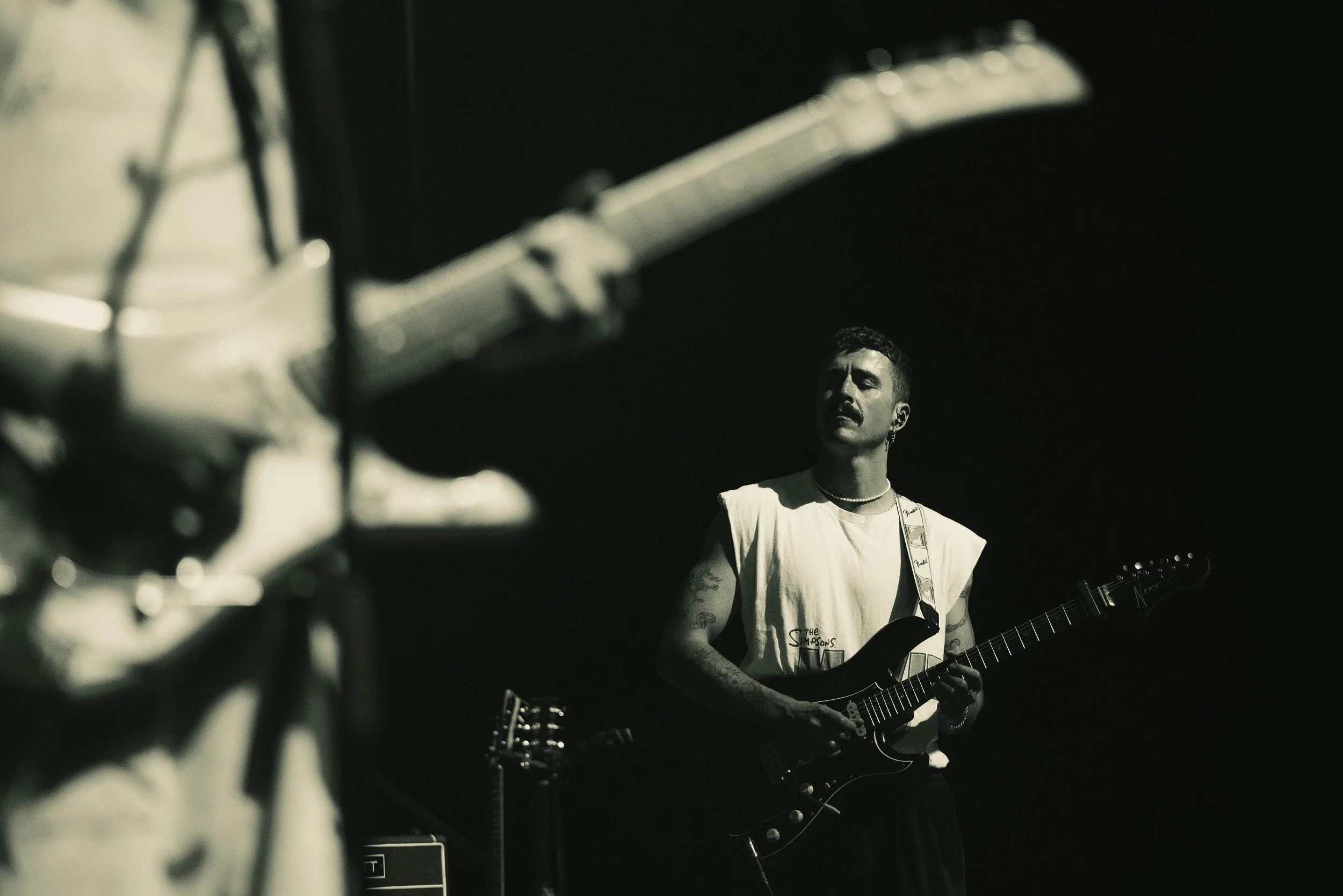 Joey Walker  of King Gizzard & The Lizard Wizard performing live at Arizon Financial Theater in Phoenix, AZ lit by Terence Ankeny lilghting designer - archival fine art print by Photon Obscura