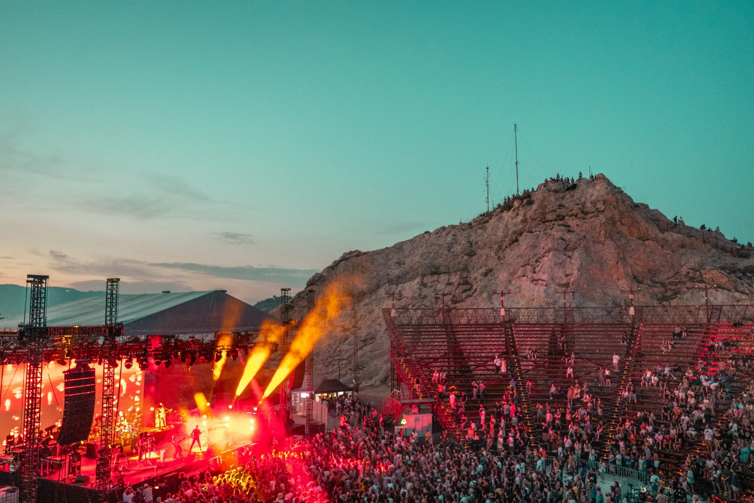 King Gizzard & The Lizard Wizard performing live at the Lycabettus Hill Theatre in Athens, Greece lit by Terence Ankeny lighting designer - archival fine art print  by Photon Obscura
